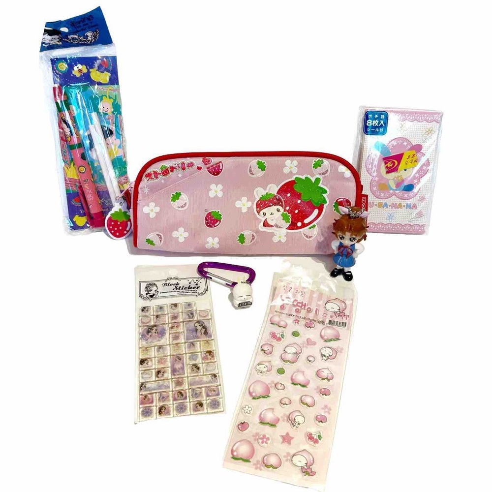 Kawaii Anime Stationary Lot Pencil Case Stickers Eraser Stick Keychain Bag Charm